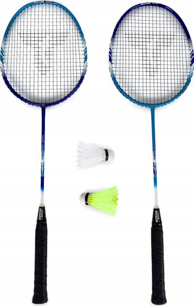 Set badminton Talbot Torro Fighter Pro, 2 raketa graphite composite, 2 shuttlecock plastikë, blu