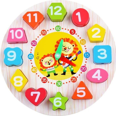 Lodër druri mësimore ZA3608, orë për mësim, puzzle me forma, me ngjyra të ndryshme