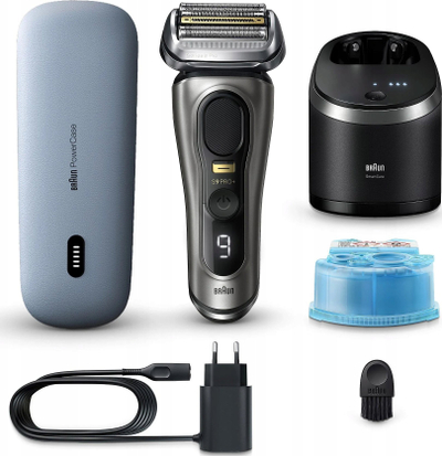 Електрична машина за бричење Braun Series 9 PRO+ 9575cc, со станица за полнење, инокс, сива