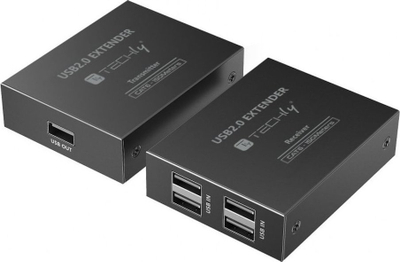 Zgjatues USB Techly me 4 porta, USB 2.0, deri n'150 metra, i zi