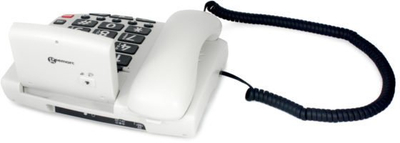 Telefoni fiks me kabllo Geemarc Telecom Phone 3521350007947, me butona të mëdhenj, ekran LCD, i bardhë