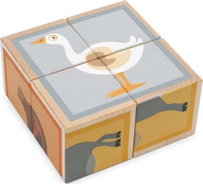 Puzzle druri me kuba Farm Animals, 4 copa, 9 cm, shumëngjyrësh