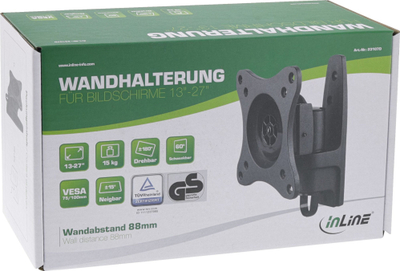 Mbajtëse muri për monitor InLine, 27", 15 kg, e zezë