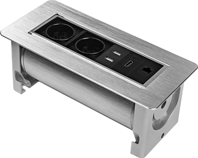Prizë rrotulluese tavoline Spacetronik SPS-O26S V2, 2x Schuko, USB HDMI RJ45, argjendi