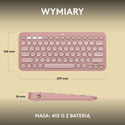 Тастатура Logitech Pebble, wireless, US INTL, розева