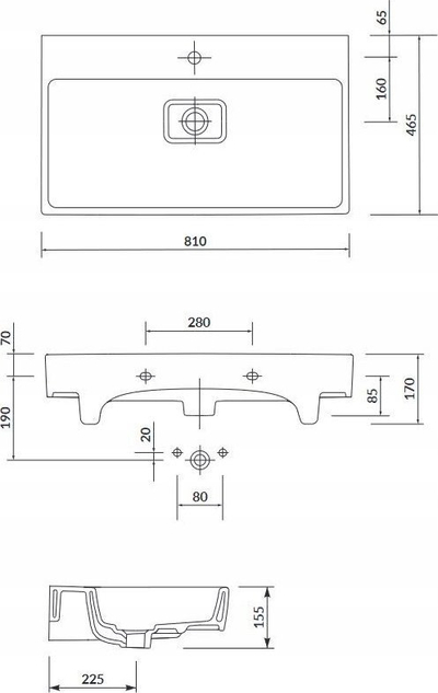 Lavabo mobiljeje Cersanit Virgo 80cm, qeramike, e bardhë