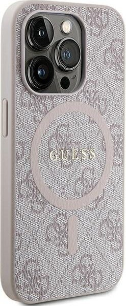 Kapak telefoni Guess 4G me lëkurë MagSafe për iPhone 13 Pro Max, GUHMP13XG4GFRP, rozë