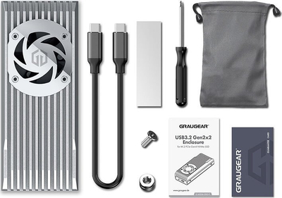 Kuti ekstern për SSD M.2 GrauGear G M206 20G F, USB C 3.2, me ventilator, gri