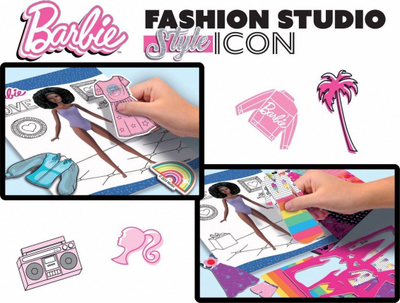 Libër kreativ Lisciani Barbie Sketch Book Style Icon Fashion Studio, set me ngjitëse dhe modele, për kalamaj 5+