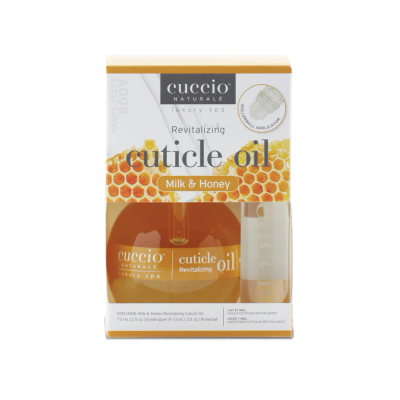 Set vajrash për thonj Cuccio Cuticle Oil Kit, Milk & Honey, 73ml + 10ml