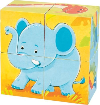 Puzzle me blloqe druri Goki Wild Animals, 4 blloqe, 8 × 8 × 4 cm, shumëngjyrëshe