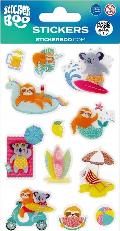 Налепници Sticker Boo Коала и Слот, сет 12 парчиња, разнобојни