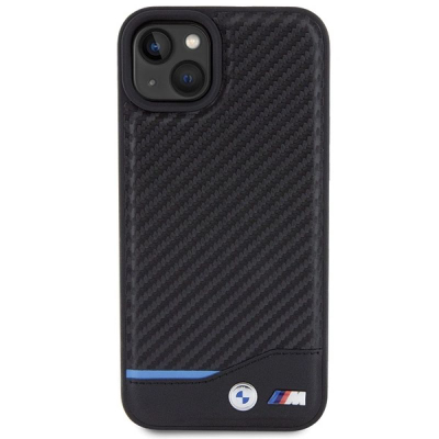 Këllëf BMW Leather Carbon për iPhone 15 Plus, 6.7", lëkurë karboni, i zi