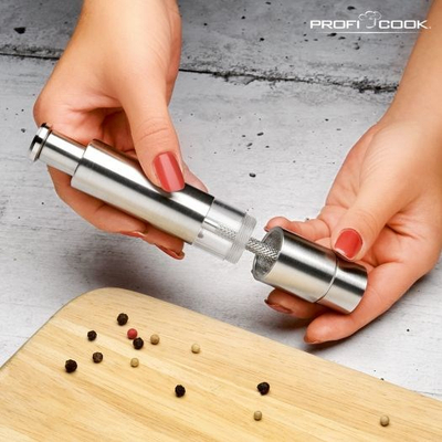 Set mulli për erëza ProfiCook PC-PSM 1160, mekanik, çelik inox, ngjyrë argjendi