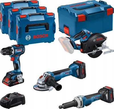 Set veglash elektrike Bosch Combo Kit 18V, 4 vegla, 3 bateri