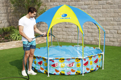 Pishinë kornizë Bestway Steel Pro Play, diametër 240 cm, me tenda mbrojtëse, shumëngjyrëshe