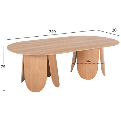 Tavolinë ngrënie Denty HM9611.01, ovale MDF me veneer lisi, 240x120x75 cm, ngjyrë lisi natyrale