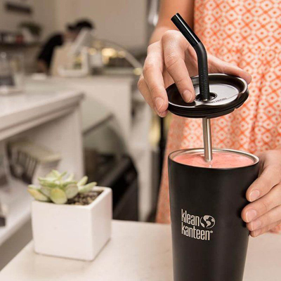 Pipë çeliku Klean Kanteen Drinking Straw Single, e ripërdorshme, me silikon, argjendtë e zezë