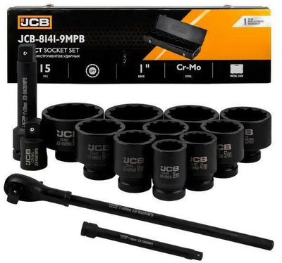 Set çelësash goditës JCB 8141 9MPB, 15 copa, 1", profil 12-këndor