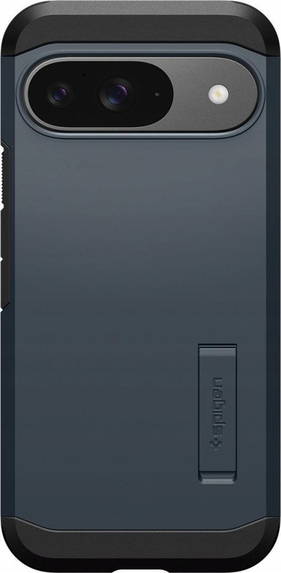 Kapak telefoni Spigen Tough Armor për Pixel 9 dhe Pixel 9 Pro, me këmbë mbajtëse, mbrojtje ushtarake, gri metalike