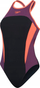 Rroba banje njëpjesëshe Speedo High Neck Cross Back, për femra, Endurance+ MAX, e zezë vjollcë portokalli