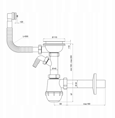 Сифон за мијалник Aniplast Fi 90 mm, тип шише со прелевање, бел