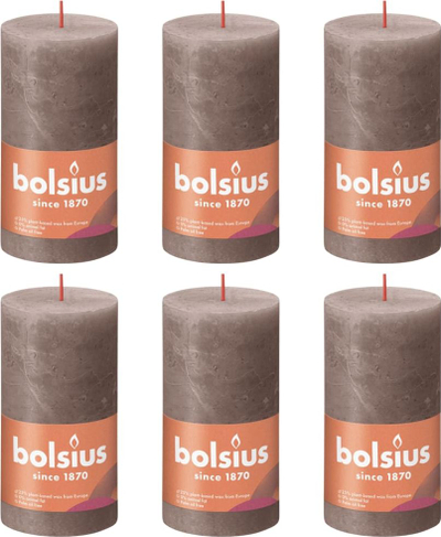 Qirinj pilier Bolsius Rustic Shine, set me 4 copë, 130x68mm, ngjyrë taupe