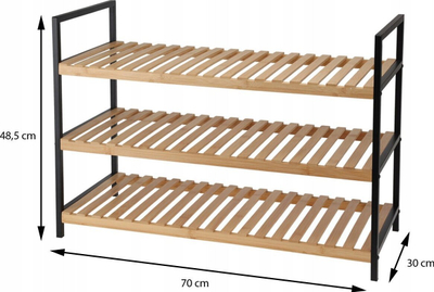 Rafth këpucësh Fiona Shoe Rack Bamboo 3 Layer, 3 shtresa, bambu FSC, me kornizë metalike të zezë