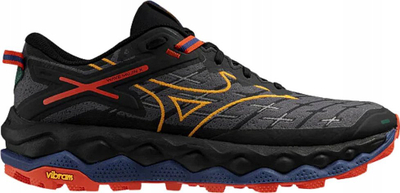Atlete trail Mizuno Wave Mujin 10 për burra, me shollë Vibram, të zeza me portokalli