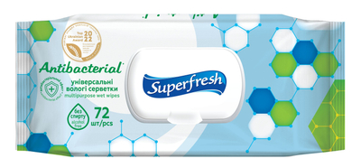 Peceta të lagura antibakteriale Superfresh, 72 copë, pa alkool