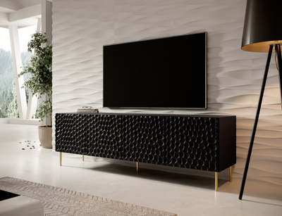 Komodë TV Chest Bed Meble HOLE, 190x40.5x59.5 cm, MDF dhe chipboard, e zezë mat