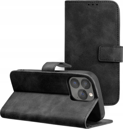 Këllëf libri Tender për iPhone 13 Pro, me mbajtëse, me hapësirë për karta, i zi