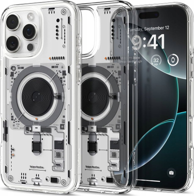 Kapak telefoni Spigen Ultra Hybrid MagFit për iPhone 16 Pro Max, magnetik MagSafe, transparent Neo One