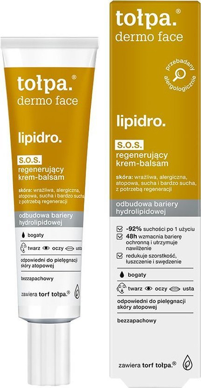 Bалсам за лице Tołpa Dermo Lipidro, регенерирачки, за чувствителна кожа, 40 ml