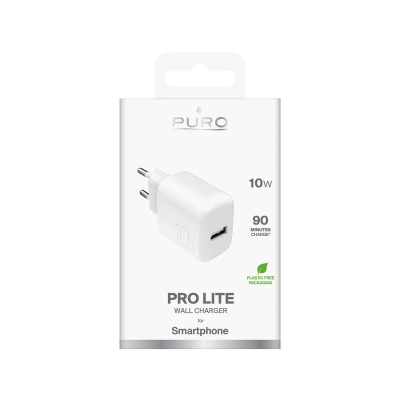 Ѕиден полнач Puro PRO LITE, USB-A, 10W, бел