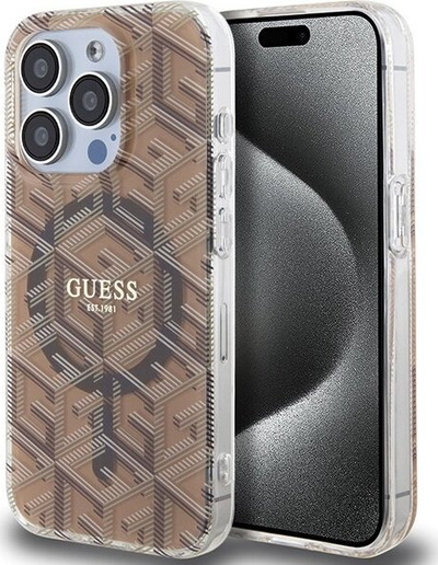 Mbulesë telefoni Guess IML GCube MagSafe, për iPhone 15 Pro, kafe