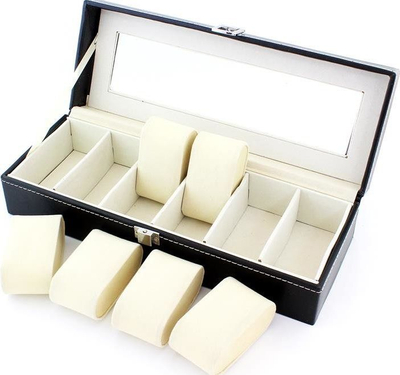 Kuti për ora “Box Case”, 6 vende, me kapak xhami, e zezë