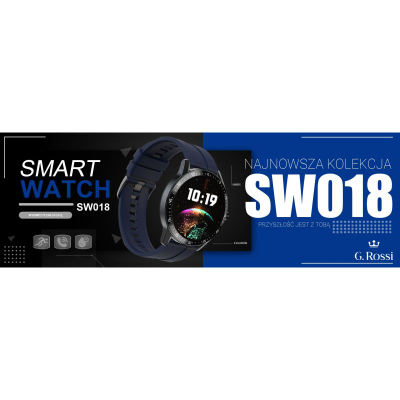 Smartwatch G.Rossi SW018-5, orë e rrumbullakët me ngjyra, rrip silikoni, blu e errët