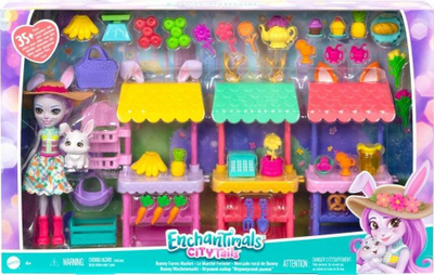 Set lodrash Mattel Enchantimals Bunny Market, kukull 15 cm, mbi 35 gjëra brenda, me shumë ngjyra