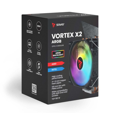 Sistem ftohës kompjuteri Savio SAVGCOVORTEXX2ARGB, ARGB, për gaming, shumëngjyrësh