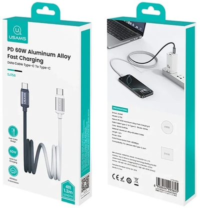 Kabllo USB Usams Bicolor Series SJ756, USB C në USB C, 1.2m, 60W, bardh e zi