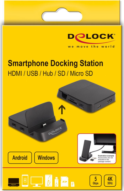 Stacion docking DeLOCK për smartphone, 4K HDMI, 3x USB, gri