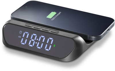 Karikues wireless me orë Cellularline WIRELESSCLOCK2K, 15W, i zi