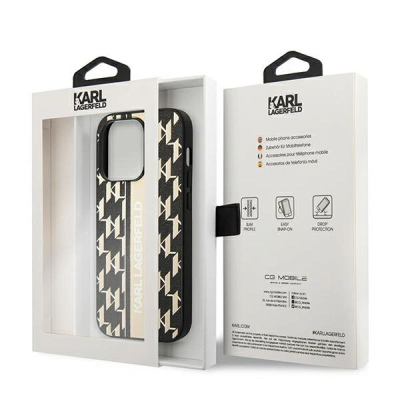 Kapak telefoni Karl Lagerfeld Monogram Stripe për iPhone 14 Pro Max, 6.7", i zi
