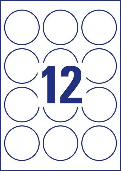 Etiketa rrethore letre Avery Zweckform, diametër 60mm, A4, të bardha