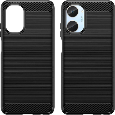 Kapak telefoni Carbon Case për Realme 10, silikon fleksibël TPU, anti-gërvishtëse, i zi