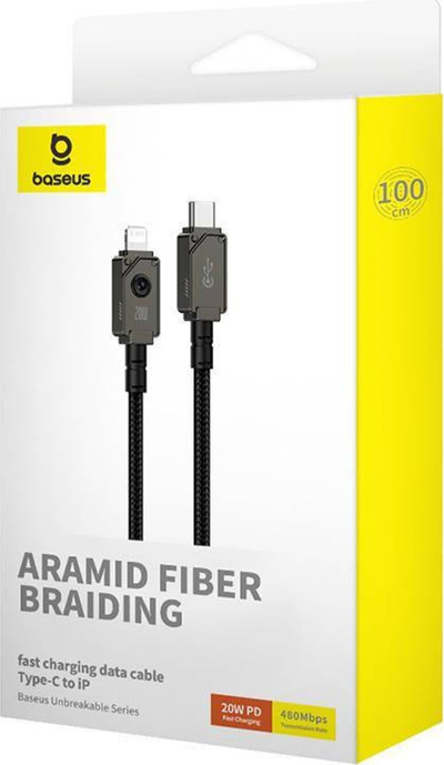 Kabllo karikimi Baseus Unbreakable USB C në Lightning, 20W, 1m, e zezë