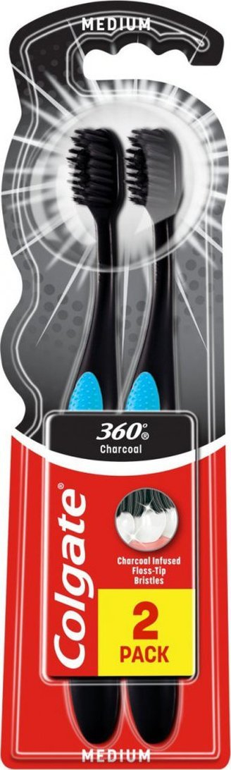 Furçë dhëmbësh Colgate 360 Black, set 2 copë, e zezë