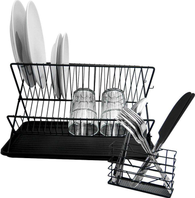 Tharëse enësh Vilde Dish Drainer, 45x32x25.5 cm, metal me tabaka plastike, e zezë