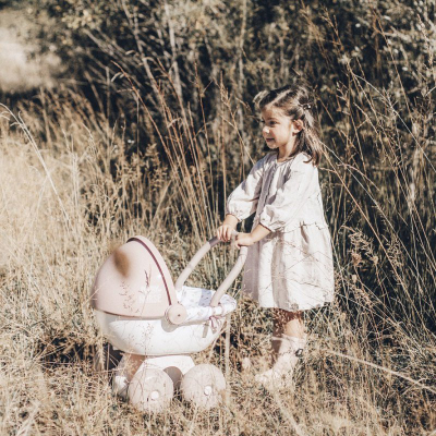 Karrocë lodër për kukulla Smoby Baby Nurse, për kukulla deri 42 cm, me tendë, rozë me të bardhë